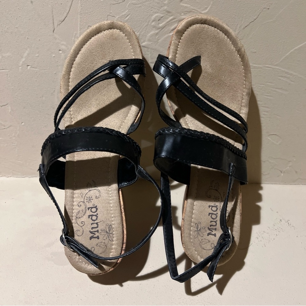 Vintage Y2K Mudd Wedge Black Strappy Ankle Buckle Sandals Women’s Size 9